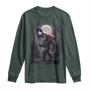 Bigfoot Texas Long Sleeve Shirt Forest Sasquatch Loves Rock On Hand Texas Flag TS10 Dark Forest Green Print Your Wear