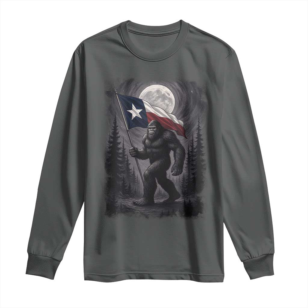 Bigfoot Texas Long Sleeve Shirt Forest Sasquatch Loves Rock On Hand Texas Flag TS10 Dark Heather Print Your Wear