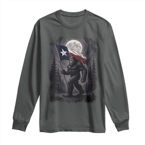 Bigfoot Texas Long Sleeve Shirt Forest Sasquatch Loves Rock On Hand Texas Flag TS10 Dark Heather Print Your Wear