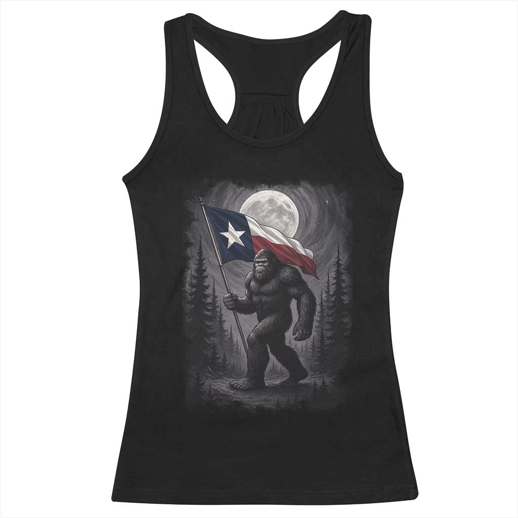 Bigfoot Texas Racerback Tank Top Forest Sasquatch Loves Rock On Hand Texas Flag - Print Your Wear