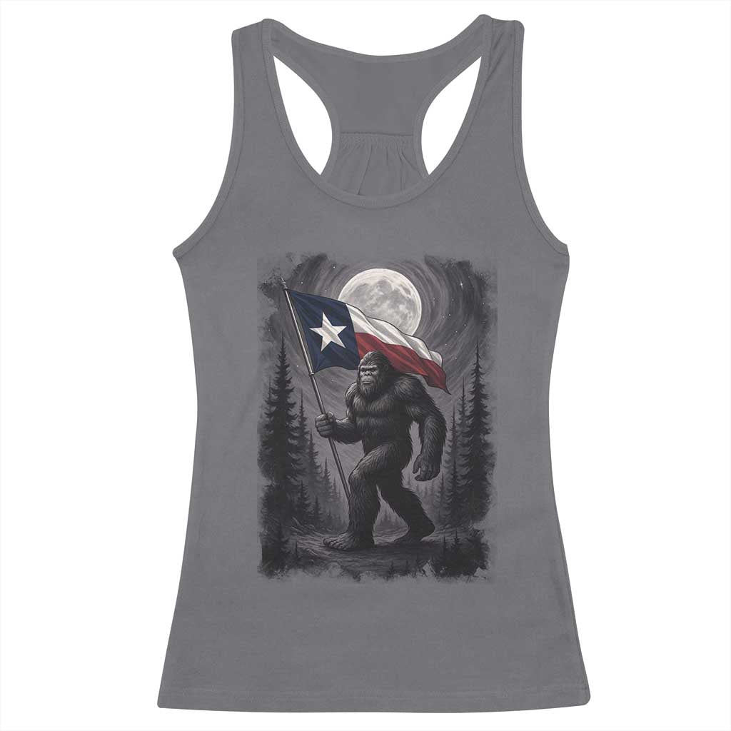 Bigfoot Texas Racerback Tank Top Forest Sasquatch Loves Rock On Hand Texas Flag - Print Your Wear