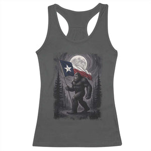 Bigfoot Texas Racerback Tank Top Forest Sasquatch Loves Rock On Hand Texas Flag - Print Your Wear