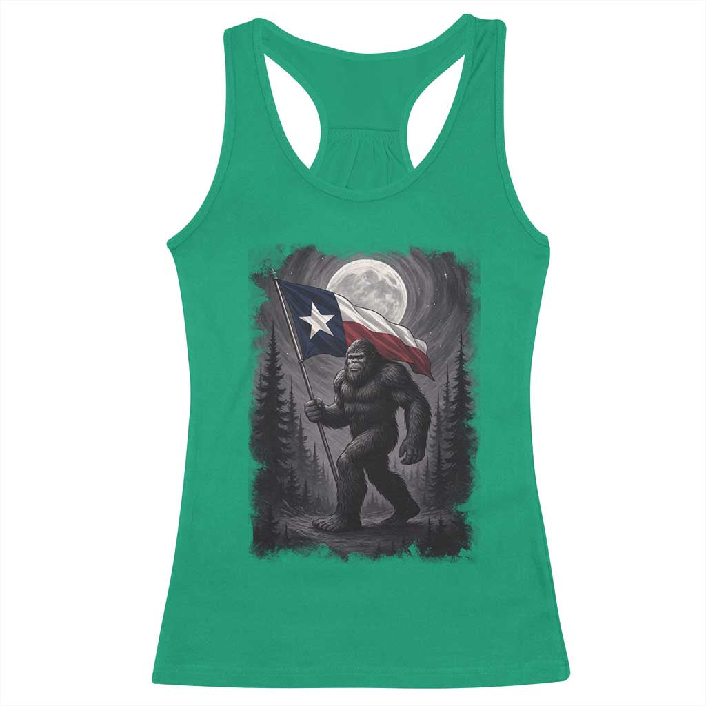 Bigfoot Texas Racerback Tank Top Forest Sasquatch Loves Rock On Hand Texas Flag - Print Your Wear