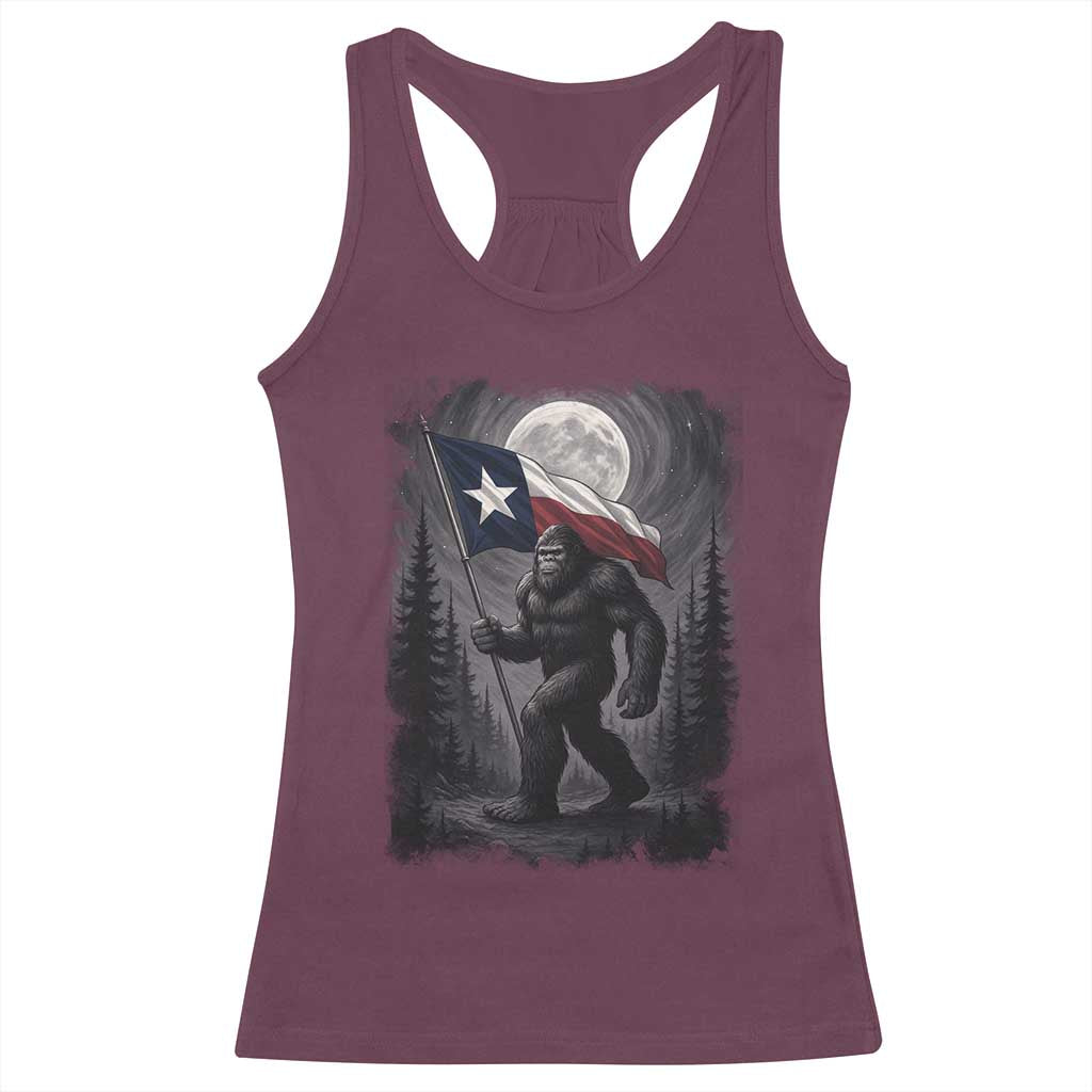 Bigfoot Texas Racerback Tank Top Forest Sasquatch Loves Rock On Hand Texas Flag - Print Your Wear