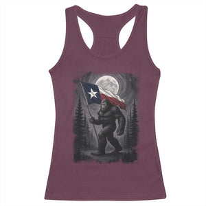 Bigfoot Texas Racerback Tank Top Forest Sasquatch Loves Rock On Hand Texas Flag - Print Your Wear