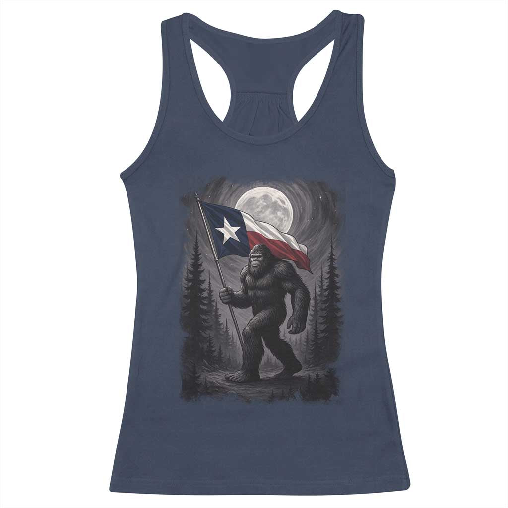 Bigfoot Texas Racerback Tank Top Forest Sasquatch Loves Rock On Hand Texas Flag - Print Your Wear