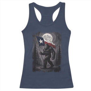 Bigfoot Texas Racerback Tank Top Forest Sasquatch Loves Rock On Hand Texas Flag - Print Your Wear