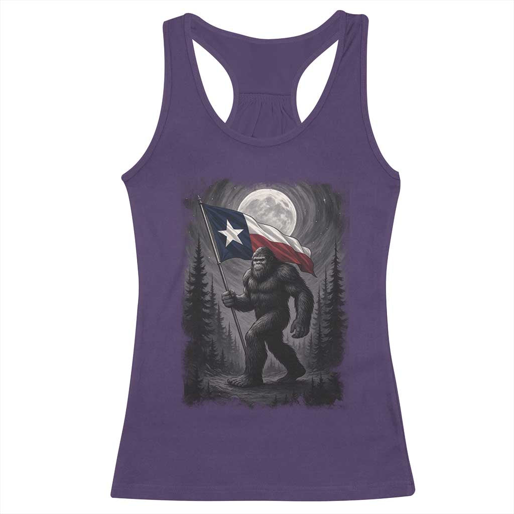 Bigfoot Texas Racerback Tank Top Forest Sasquatch Loves Rock On Hand Texas Flag - Print Your Wear