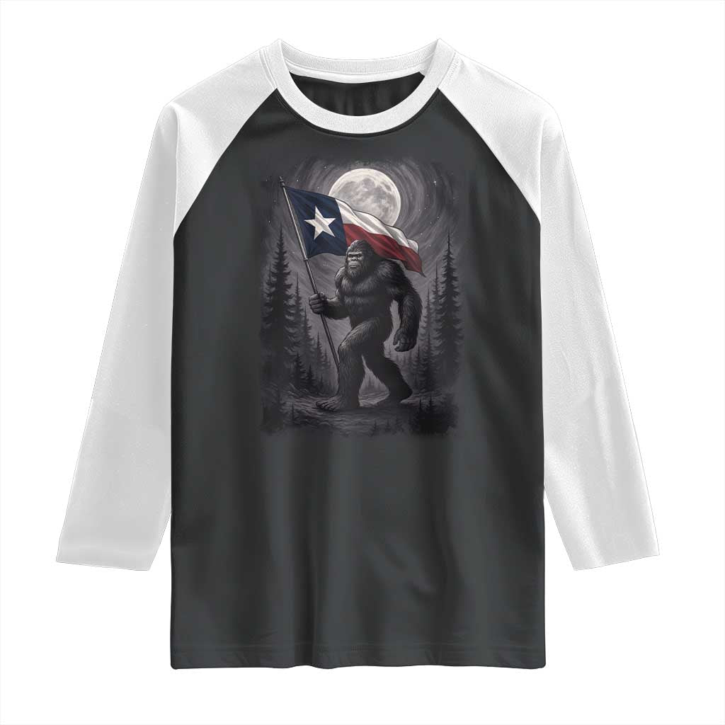 Bigfoot Texas Raglan Shirt Forest Sasquatch Loves Rock On Hand Texas Flag TS10 Black White Print Your Wear