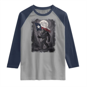 Bigfoot Texas Raglan Shirt Forest Sasquatch Loves Rock On Hand Texas Flag TS10 Sport Gray Navy Print Your Wear