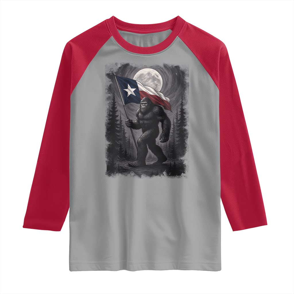 Bigfoot Texas Raglan Shirt Forest Sasquatch Loves Rock On Hand Texas Flag TS10 Sport Gray Red Print Your Wear