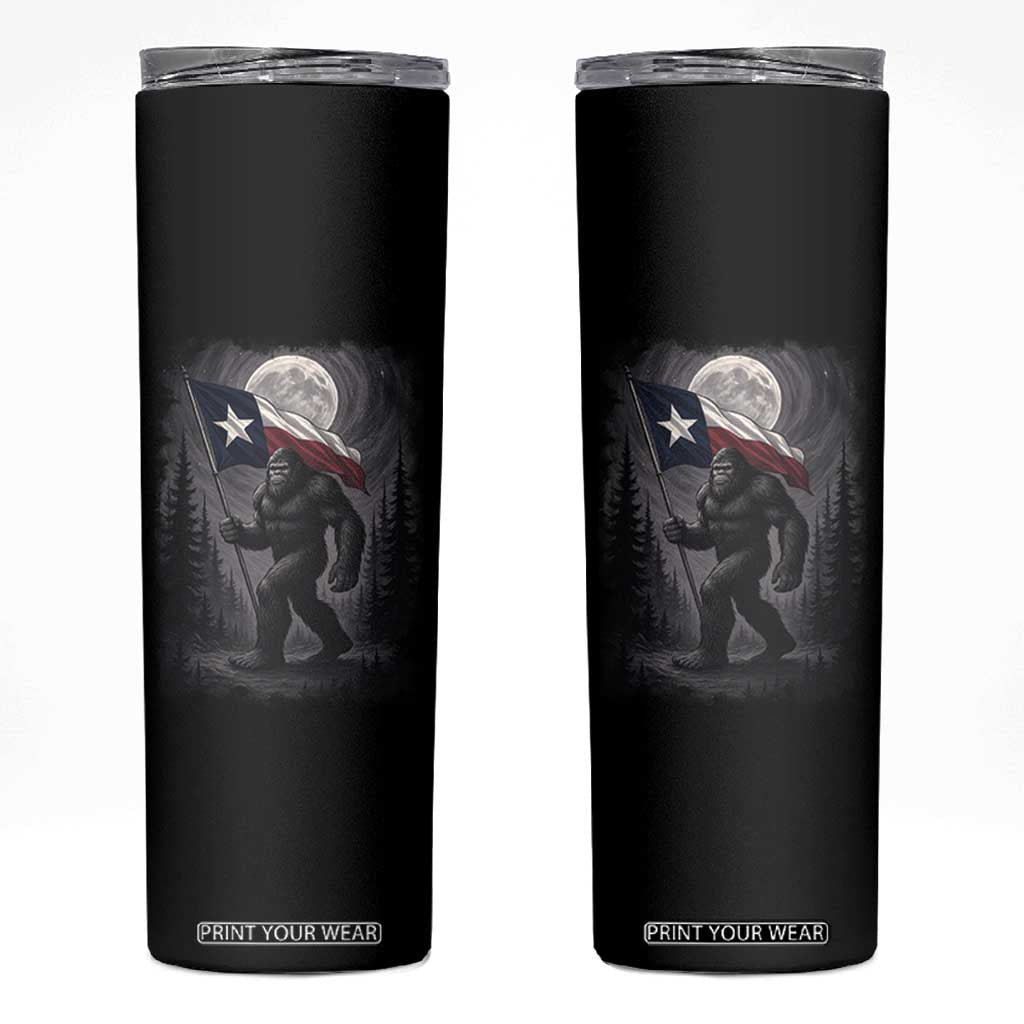 Bigfoot Texas Skinny Tumbler Forest Sasquatch Loves Rock On Hand Texas Flag TS10 Black Print Your Wear