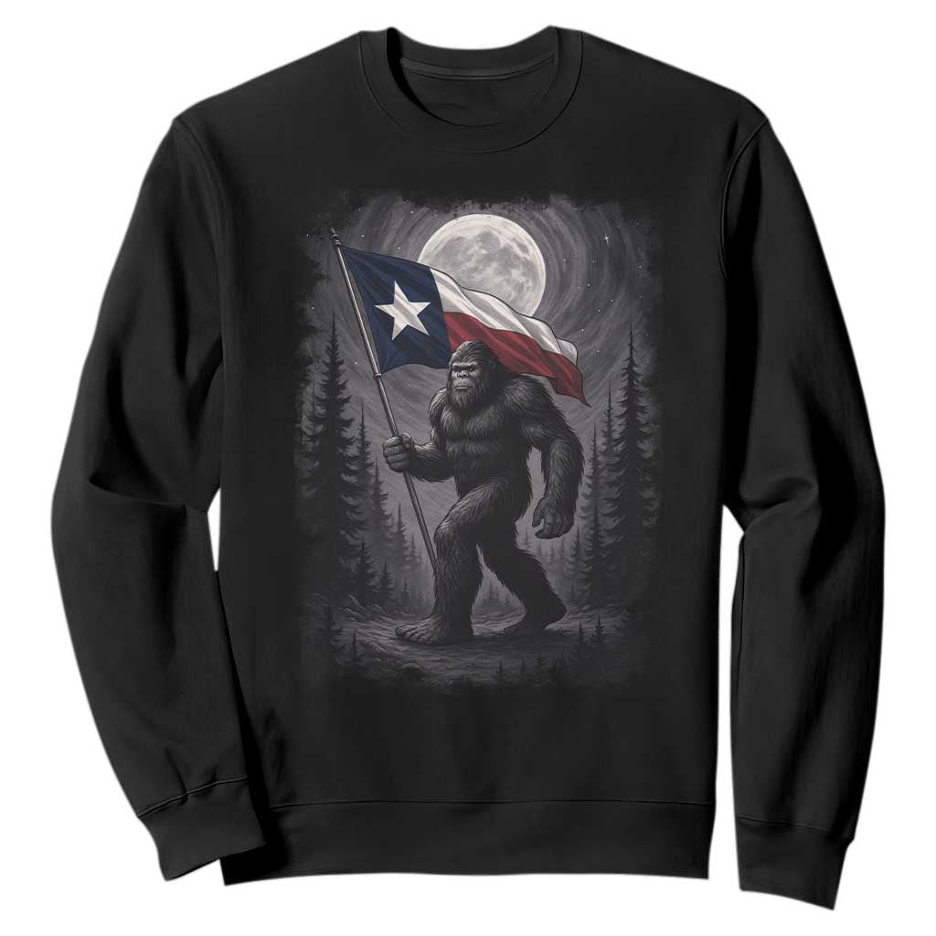 Bigfoot Texas Sweatshirt Forest Sasquatch Loves Rock On Hand Texas Flag TS10 Black Print Your Wear