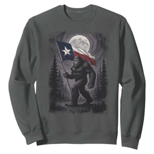 Bigfoot Texas Sweatshirt Forest Sasquatch Loves Rock On Hand Texas Flag TS10 Dark Heather Print Your Wear