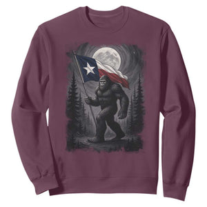 Bigfoot Texas Sweatshirt Forest Sasquatch Loves Rock On Hand Texas Flag TS10 Maroon Print Your Wear