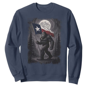 Bigfoot Texas Sweatshirt Forest Sasquatch Loves Rock On Hand Texas Flag TS10 Navy Print Your Wear
