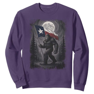 Bigfoot Texas Sweatshirt Forest Sasquatch Loves Rock On Hand Texas Flag TS10 Purple Print Your Wear