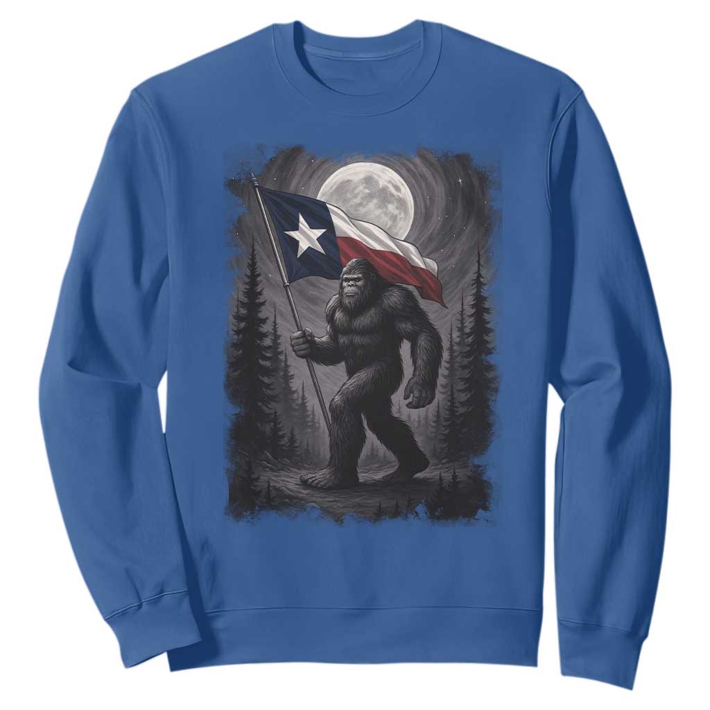 Bigfoot Texas Sweatshirt Forest Sasquatch Loves Rock On Hand Texas Flag TS10 Royal Blue Print Your Wear