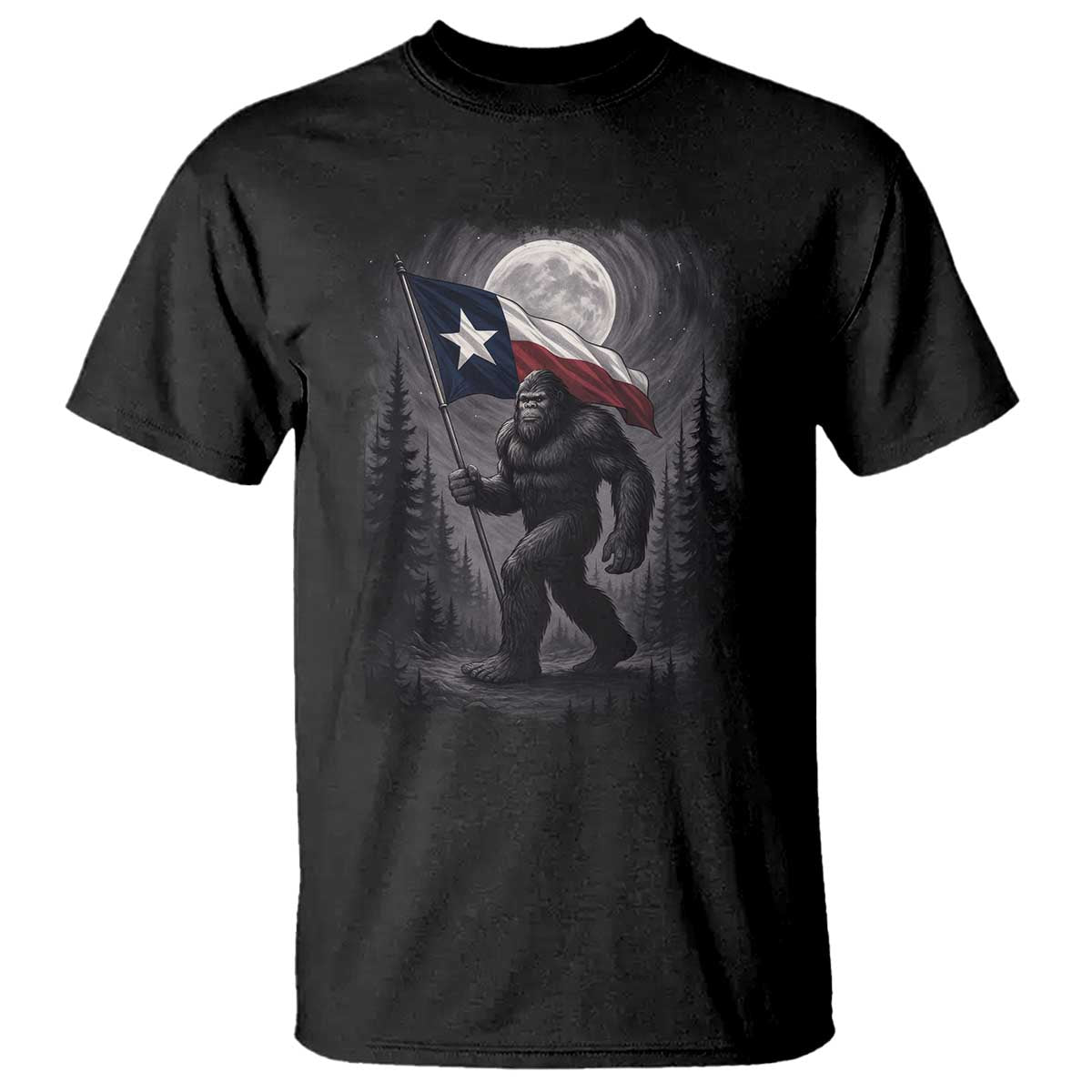 Bigfoot Texas T Shirt Forest Sasquatch Loves Rock On Hand Texas Flag TS10 Black Print Your Wear