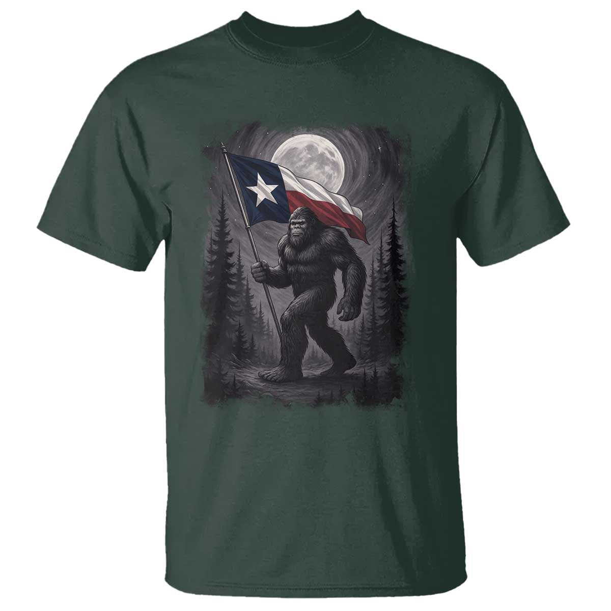 Bigfoot Texas T Shirt Forest Sasquatch Loves Rock On Hand Texas Flag TS10 Dark Forest Green Print Your Wear