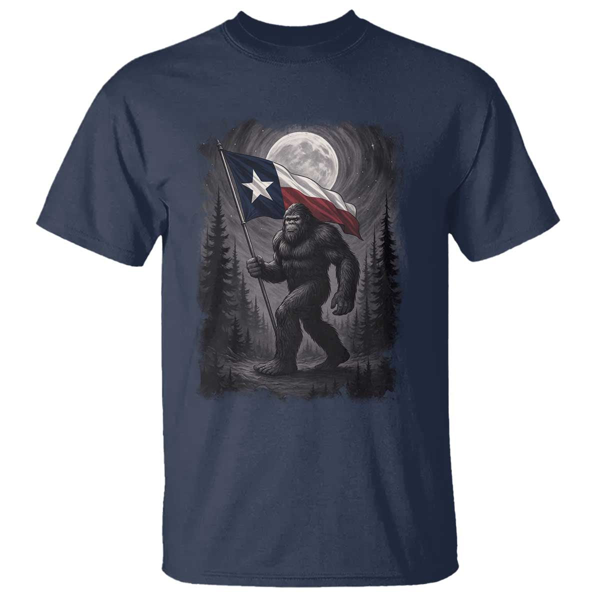 Bigfoot Texas T Shirt Forest Sasquatch Loves Rock On Hand Texas Flag TS10 Navy Print Your Wear