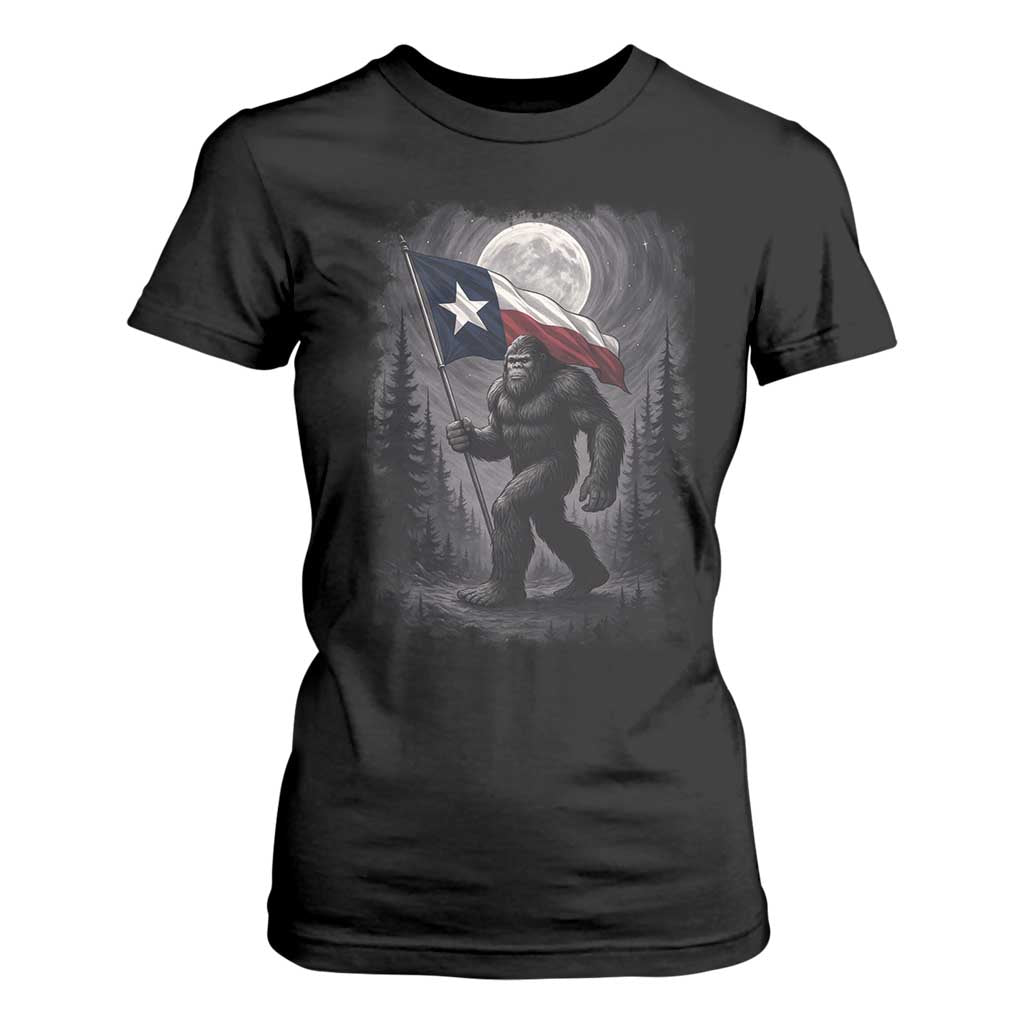 Bigfoot Texas T Shirt For Women Forest Sasquatch Loves Rock On Hand Texas Flag TS10 Black Print Your Wear