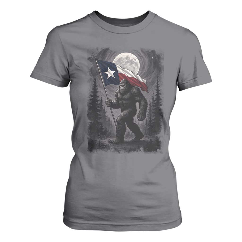 Bigfoot Texas T Shirt For Women Forest Sasquatch Loves Rock On Hand Texas Flag TS10 Charcoal Print Your Wear