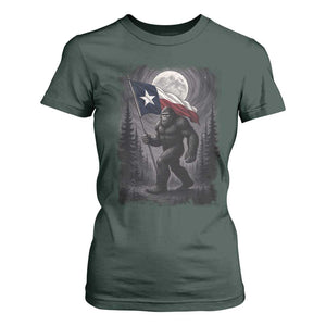 Bigfoot Texas T Shirt For Women Forest Sasquatch Loves Rock On Hand Texas Flag TS10 Dark Forest Green Print Your Wear