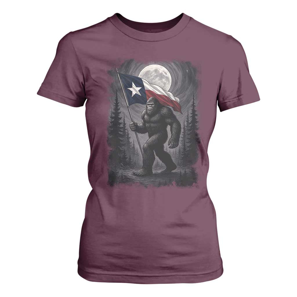Bigfoot Texas T Shirt For Women Forest Sasquatch Loves Rock On Hand Texas Flag TS10 Maroon Print Your Wear