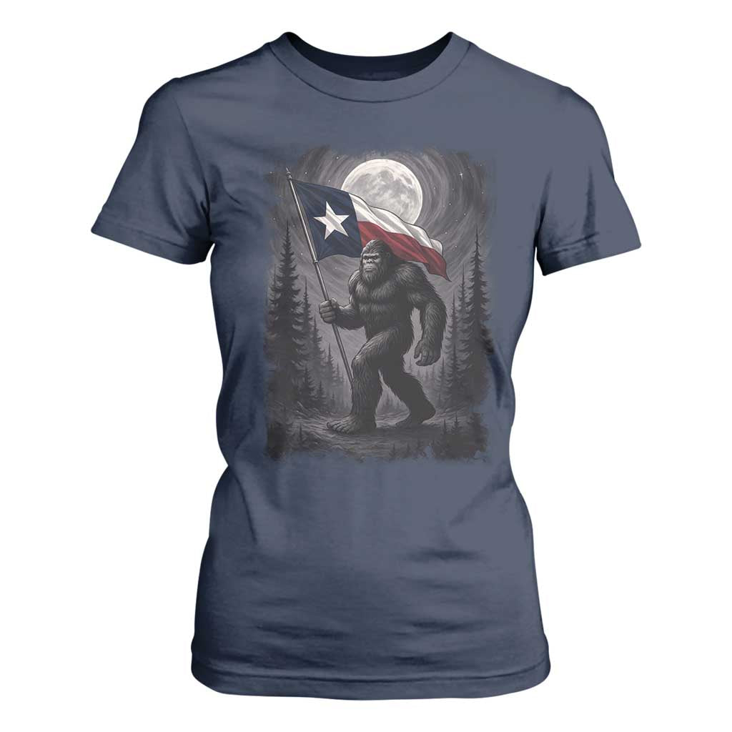 Bigfoot Texas T Shirt For Women Forest Sasquatch Loves Rock On Hand Texas Flag TS10 Navy Print Your Wear