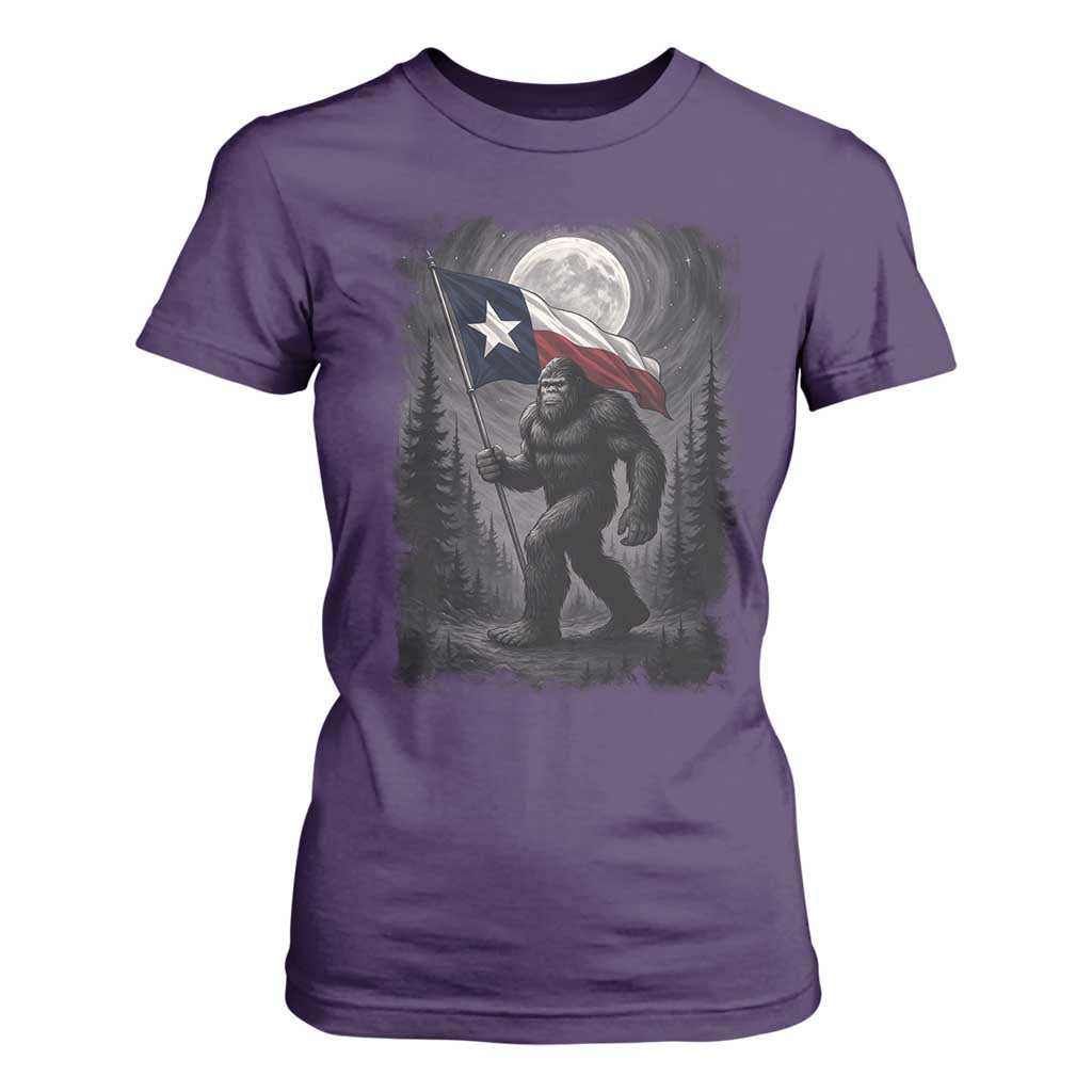 Bigfoot Texas T Shirt For Women Forest Sasquatch Loves Rock On Hand Texas Flag TS10 Purple Print Your Wear