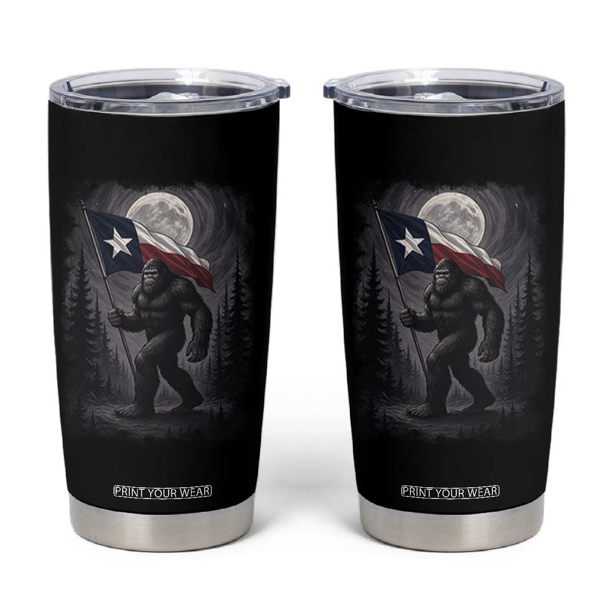 Bigfoot Texas Tumbler Cup Forest Sasquatch Loves Rock On Hand Texas Flag TS10 Black Print Your Wear