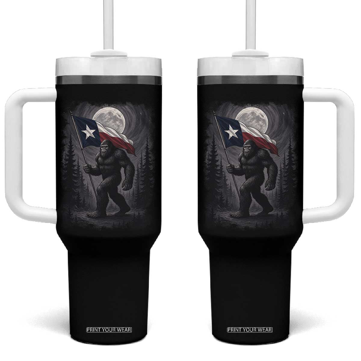 Bigfoot Texas Tumbler With Handle Forest Sasquatch Loves Rock On Hand Texas Flag TS10 One Size: 40 oz Black Print Your Wear