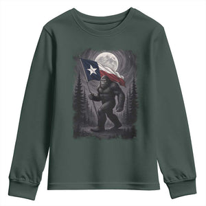 Bigfoot Texas Youth Sweatshirt Forest Sasquatch Loves Rock On Hand Texas Flag TS10 Dark Forest Green Print Your Wear