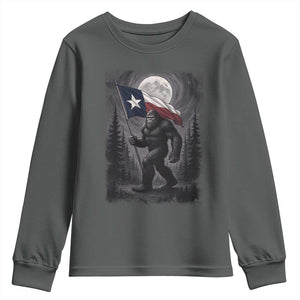 Bigfoot Texas Youth Sweatshirt Forest Sasquatch Loves Rock On Hand Texas Flag TS10 Dark Heather Print Your Wear