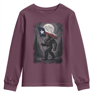 Bigfoot Texas Youth Sweatshirt Forest Sasquatch Loves Rock On Hand Texas Flag TS10 Maroon Print Your Wear