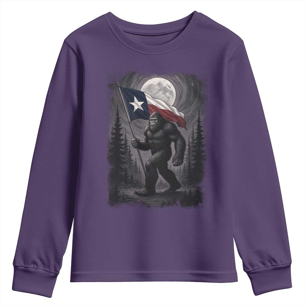 Bigfoot Texas Youth Sweatshirt Forest Sasquatch Loves Rock On Hand Texas Flag TS10 Purple Print Your Wear