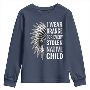 I Wear Orange For Every Stolen Native Child Youth Sweatshirt Orange Day TS10 Navy Print Your Wear