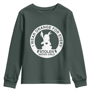 I Wear Orange For Every Stolen American Native Child Youth Sweatshirt Bring Our Children Home Orange Day TS10 Dark Forest Green Print Your Wear