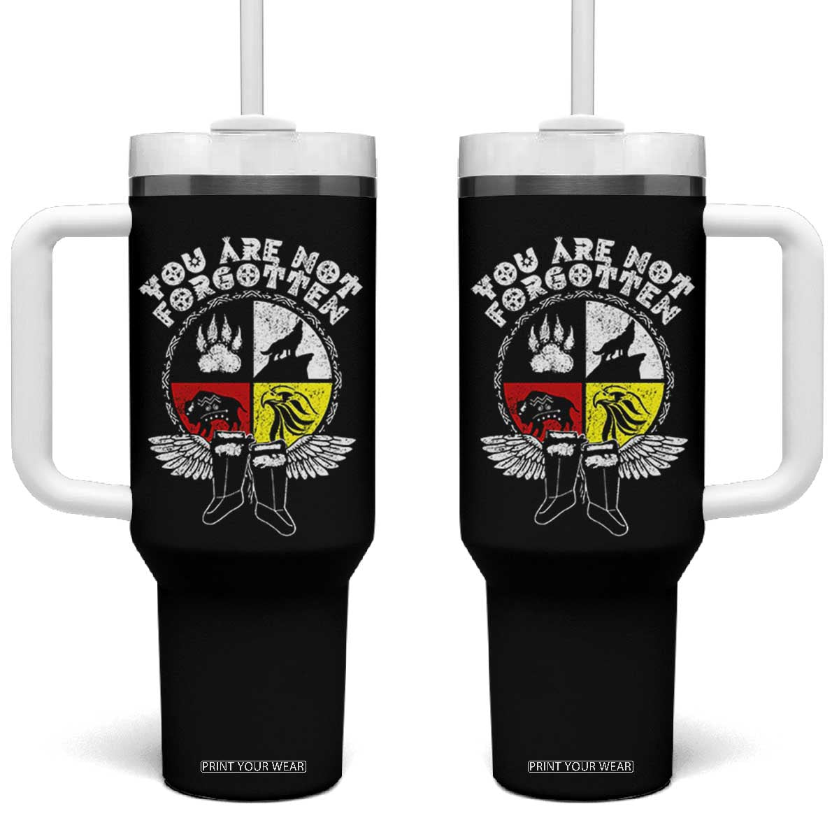 Native American Indian Tumbler With Handle You Are Not Forgotten TS10 One Size: 40 oz Black Print Your Wear