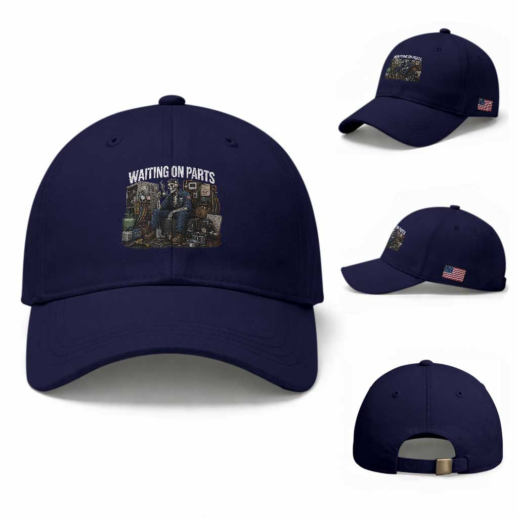 Waiting On Parts HVAC Tech Skeleton Funny Mechanic Graphic Baseball Cap