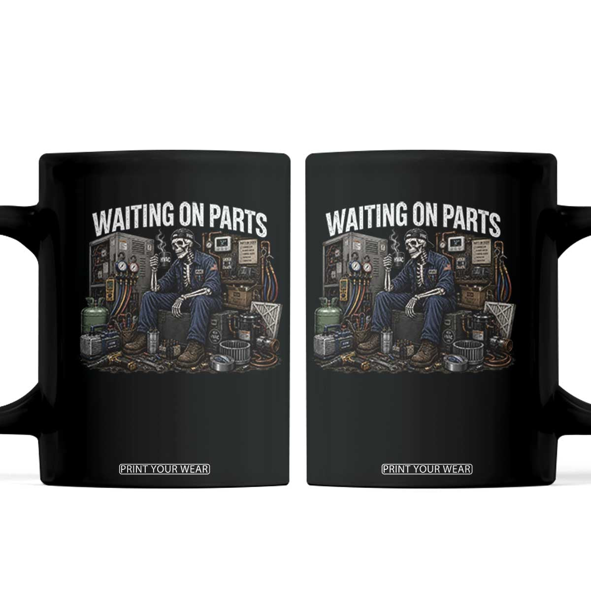 Waiting On Parts HVAC Tech Skeleton Funny Mechanic Graphic Coffee Mug