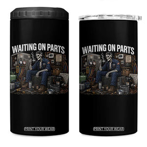 Waiting On Parts HVAC Tech Skeleton Funny Mechanic Graphic 4 in 1 Can Cooler Tumbler