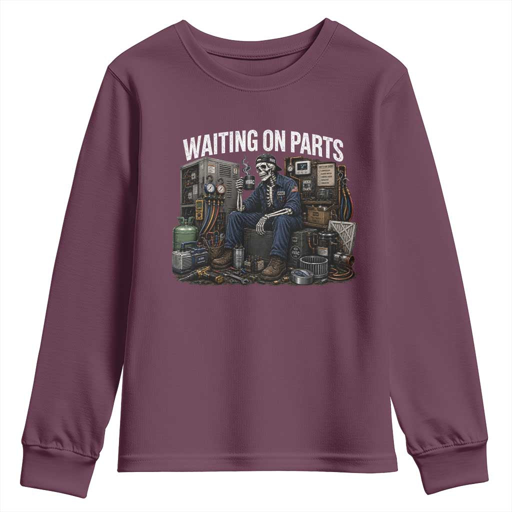 Waiting On Parts HVAC Tech Skeleton Funny Mechanic Graphic Youth Sweatshirt