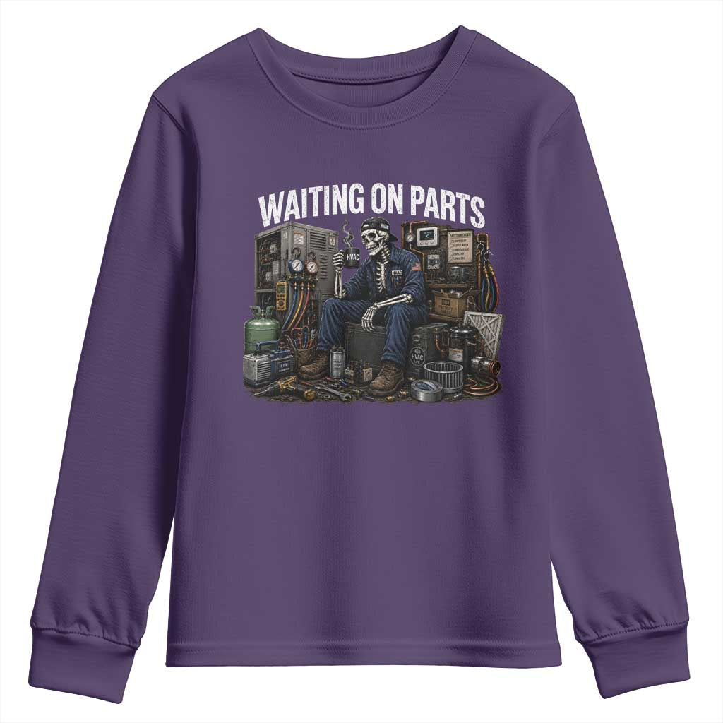 Waiting On Parts HVAC Tech Skeleton Funny Mechanic Graphic Youth Sweatshirt