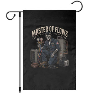 HVAC Tech Skeleton Mechanic Garden Flag Master Of Flows Vintage Distressed Graphic