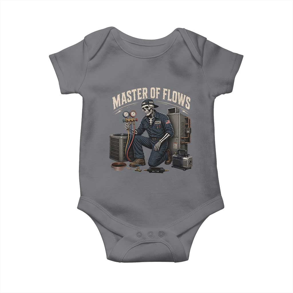 HVAC Tech Skeleton Mechanic Baby Onesie Master Of Flows Vintage Distressed Graphic
