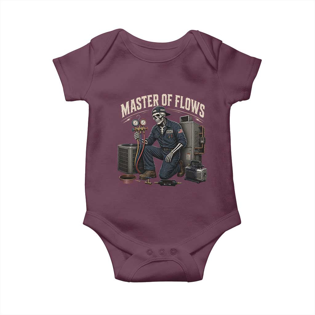 HVAC Tech Skeleton Mechanic Baby Onesie Master Of Flows Vintage Distressed Graphic