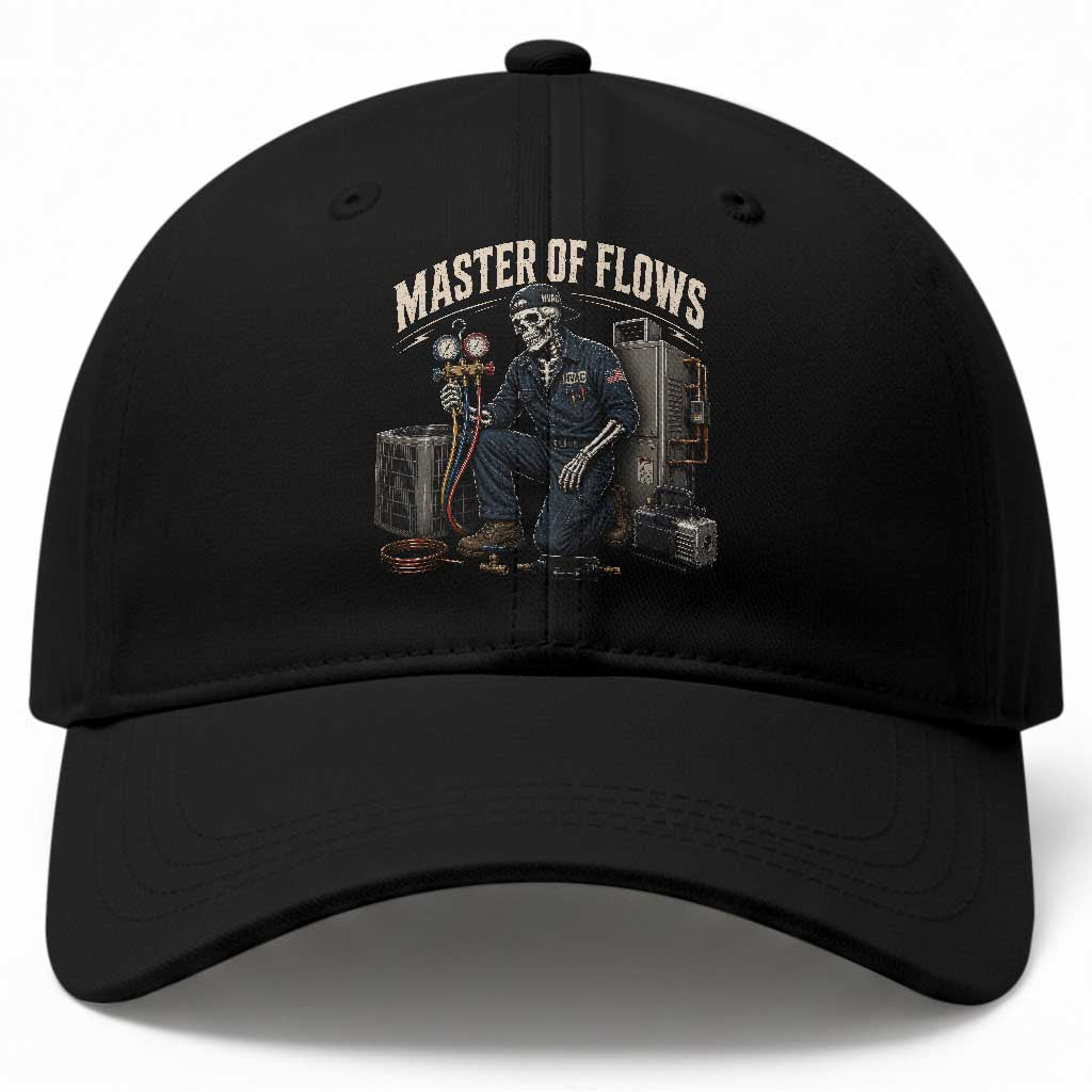 HVAC Tech Skeleton Mechanic Baseball Cap Master Of Flows Vintage Distressed Graphic TS10 Print Your Wear