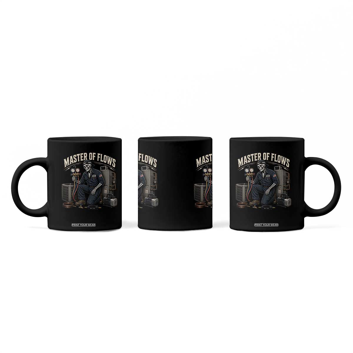 HVAC Tech Skeleton Mechanic Coffee Mug Master Of Flows Vintage Distressed Graphic